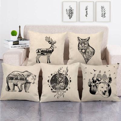 Black and White Animal Scene Series Digital Printing Short Plush Pillow Covers for Car Sofa Office Cushion Cover Home Goods