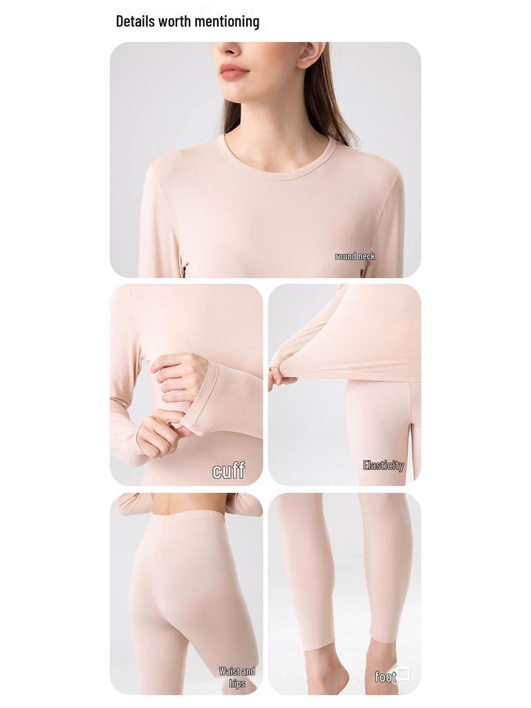Women's Warm Lenzing Modal Autumn Underwear Set - Skin-Friendly Base Layer Top & Pants with Collar