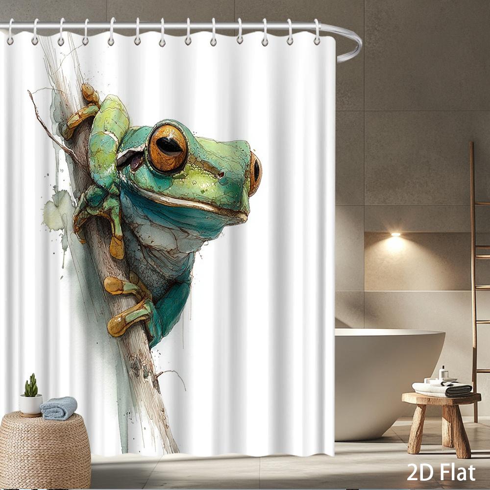 

Green Frog Climbing Shower Curtain – Cute 2D Flat Art, Waterproof Polyester, 70.8×70.8 , 12 Hooks, Fits Standard Bathtub W60H190(CM)-1 Pcs