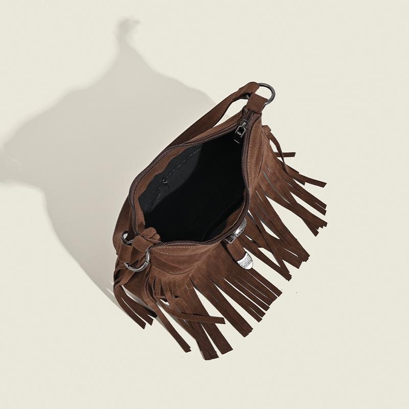 2024 Retro Suede Tassel Shoulder Bag: High-End, Original, Versatile
