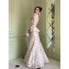 Western Style Floral Sweet Long Sleeve Top Skirt Sets Printed Shirt and Skirt Set