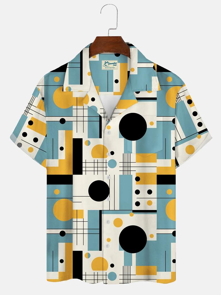 Sommer Herrenhemd mit 3D-Druck und geometrischer Kunstgrafik, Hawaii-Freizeithemden, kurzärmelig
