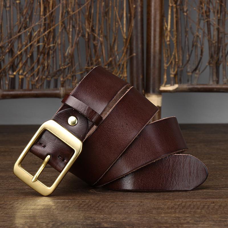 3.8CM Italian Vintage Top Grain Cowhide Pin Buckle Belt - Men's Genuine Leather Casual Waist Accessory