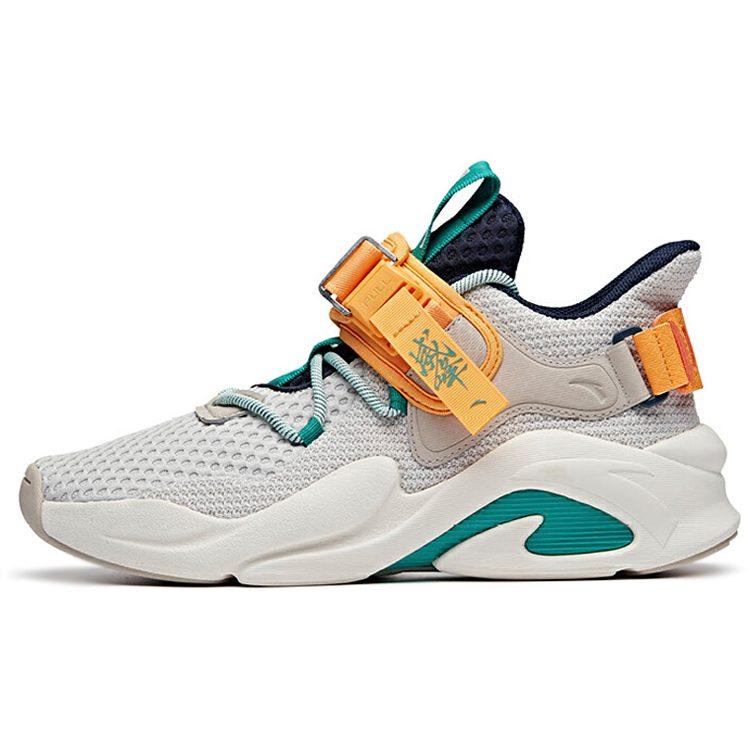 Anta Bastard Cushioning Slip Resistant Abrasion Resistant Breathable Low Top Chunky Sneakers Men's White Green Orange 112028085-4