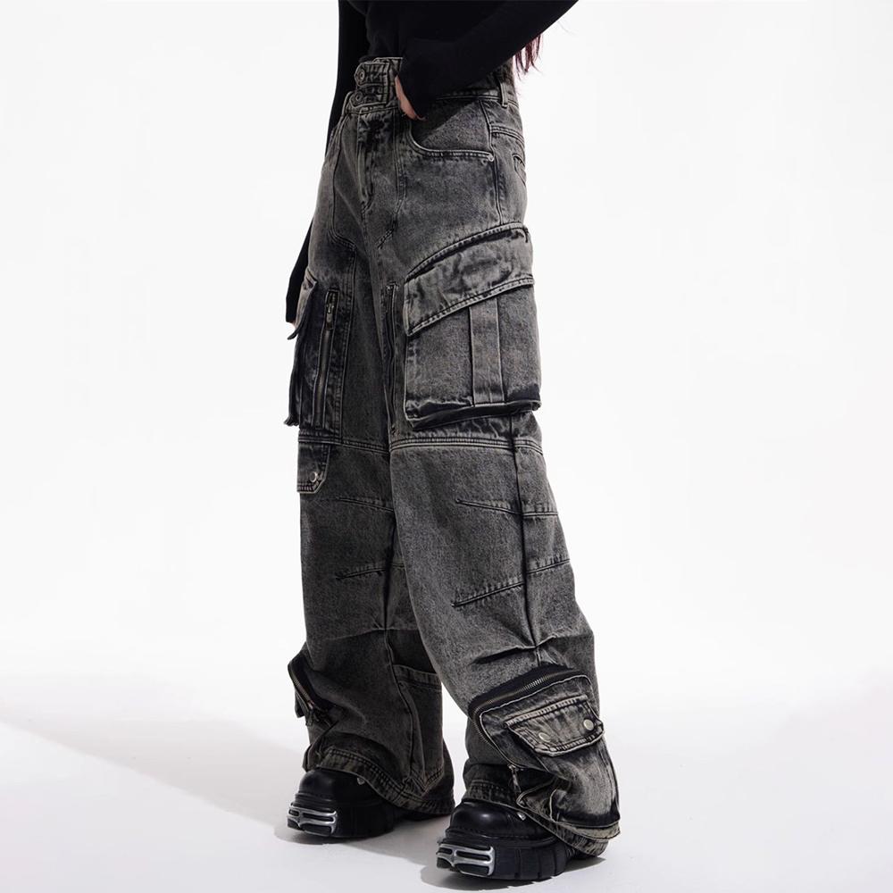 Jeans Gotici da Uomo Y2k Jeans Cargo con Tasche Grandi Streetwear Moda Gioventù Giapponese Campus Pantaloni Casual a Gamba Larga Uomo Abbigliamento da Uomo