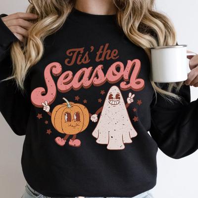 Barevná mikina Tis' the Season Pumpkin Ghost Retro Dámské svetry s dlouhým rukávem podzimní halloweenské pulovry Streetwear