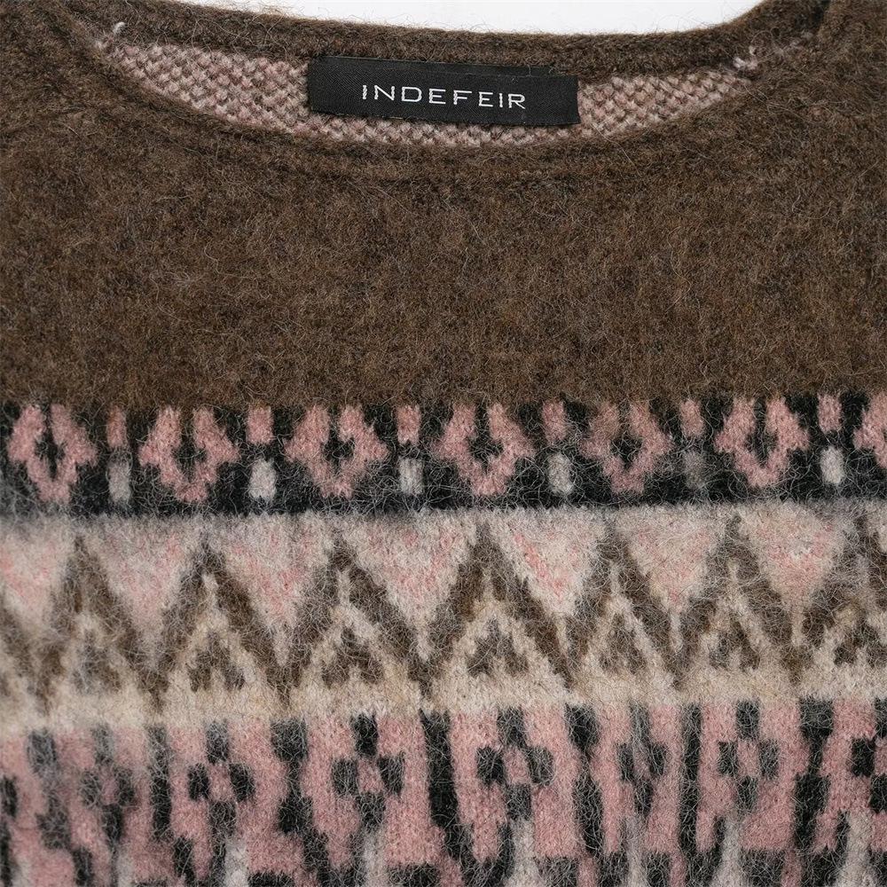 European Autumn/Winter Women's Casual Color-Washed Jacquard Knit Pullover Sweater
