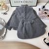 Girls' Autumn/Winter Trendy Dog Print Padded Vest & Skirt Two-Piece Set