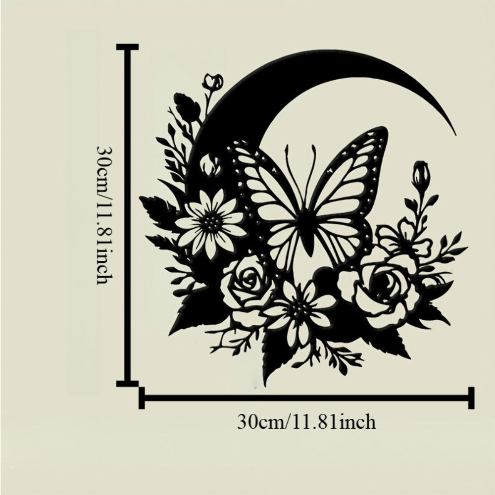 Metal Wall Art Crescent Moon Flowers Leaves Black Nature Design Home Decor Gift 12in