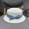 Summer fresh bow concave top straw hat children's fashion versatile sunshade top hat seaside vacation sunscreen hat