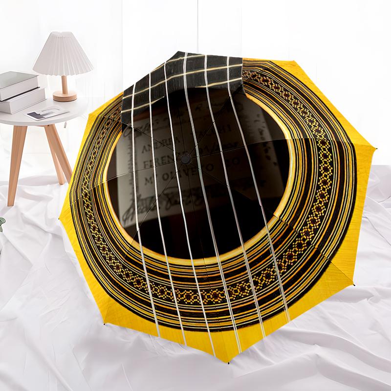 1pc Music Theme Pattern Umbrella Portable Folding Umbrella Iron Frame Hole Bone Structure Outdoor Home Umbrella