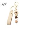 Decorative Handbag Charm Silicone Flower Keychain with Faux Leather Wristlet Car Key Ring Pendant Pendant Backpack Wood Beads Women