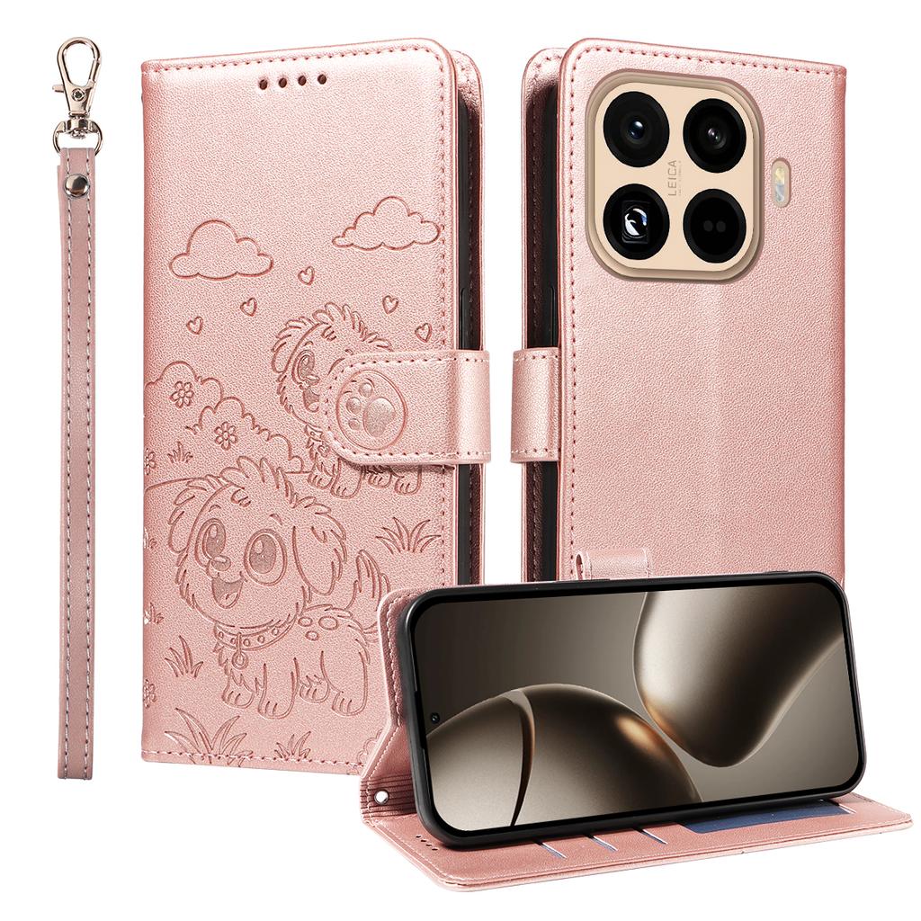 For Xiaomi 15T Pro Case RFID Blocking Imprinted Dog Pattern PU Leather Phone Cover with Wrist Strap