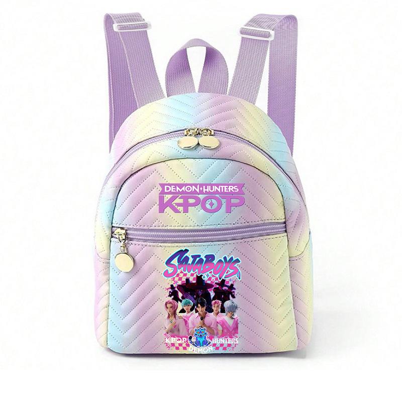 Kpop Synthetic Leather School Backpack for Girls Lightweight Candy Color Campus Bag