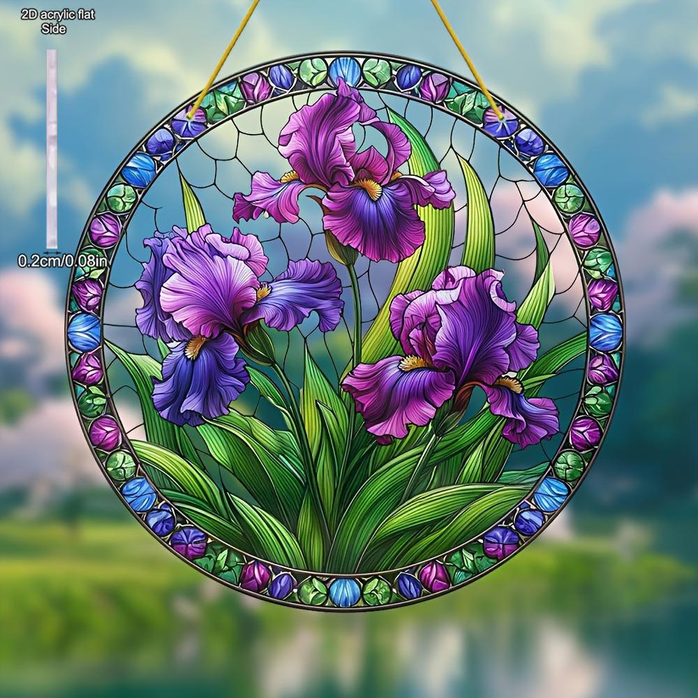 Acrylic Purple Iris Sun Catcher, Acrylic Window Hanging for Garden & Patio Decor, Four Seasons Decoration