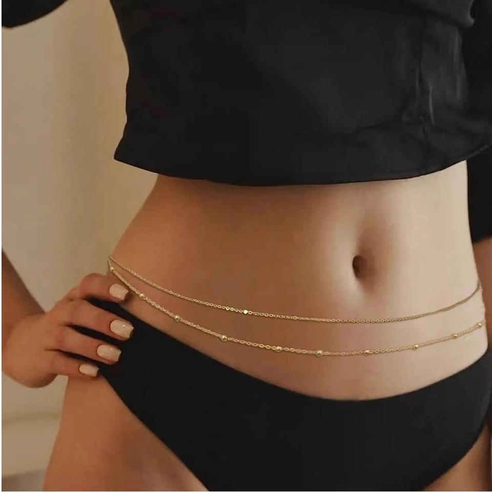 Boho Sexy Gold Color Flat Snake Chain Bellly Waist Chain for Women Rhinestone Belt Body Jewelry Summer Bikini Accessories