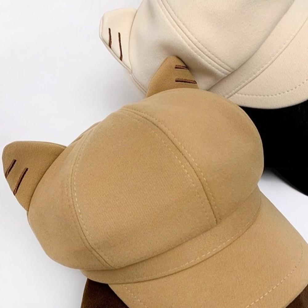 Solid Color Cat Ear Hat Woolen Octagonal Cap Fashion British Beret Hat  Autumn Winter