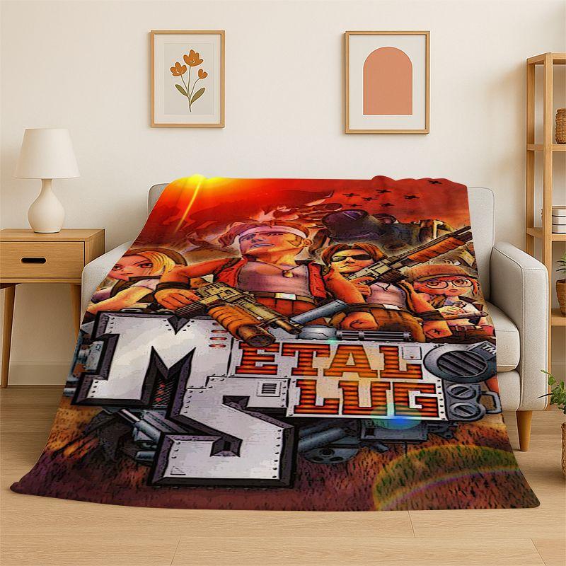 Retro Game Metal Slug Cartoon Flannel Blanket Soft Warm Throw Blanket for Bedroom Living Room Bed Travel Camping Picnic Gift