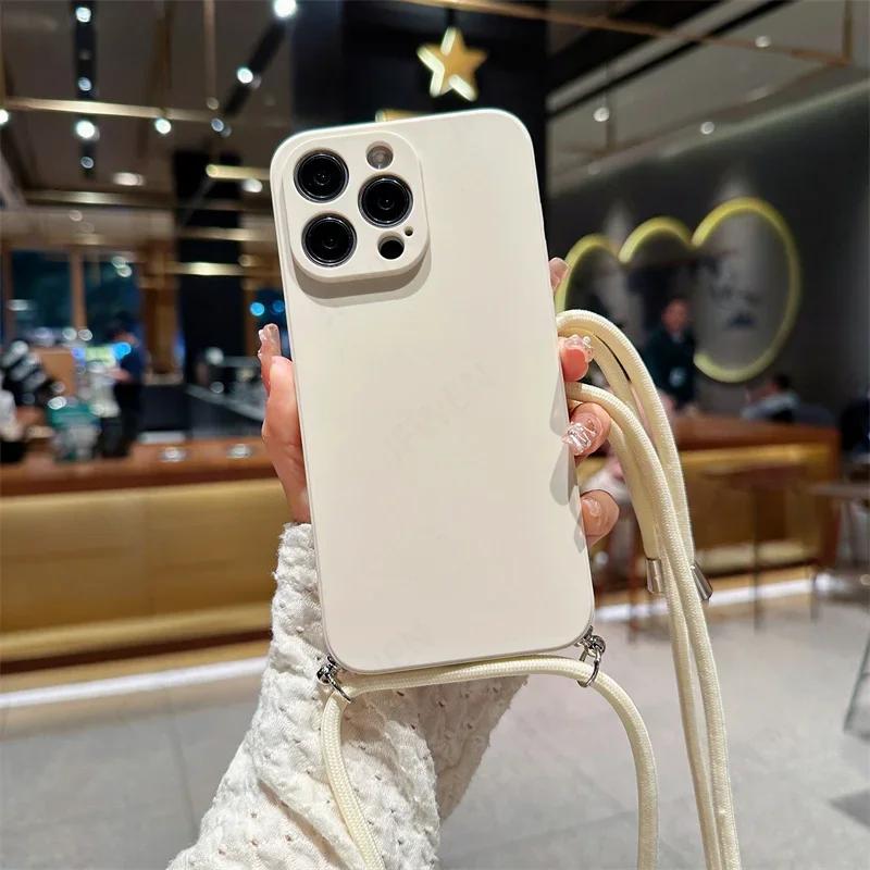 Crossbody Lanyard Candy Color Phone Case For Iphone 17 Air 16 16E 15 14 13 12 11 Pro Max Plus Silicone Soft TPU Back Cover
