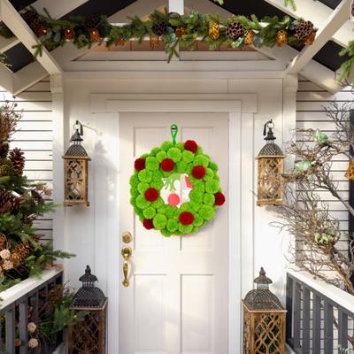 Guirnalda de Elfo Verde Navideño de 13 Pulgadas para Puerta Principal Guirnalda de Bolas de Pompón de Felpa con Mano de Elfo de Madera para Decoración de Invierno de Pared, Ventana, Puerta de Chimenea, Árbol