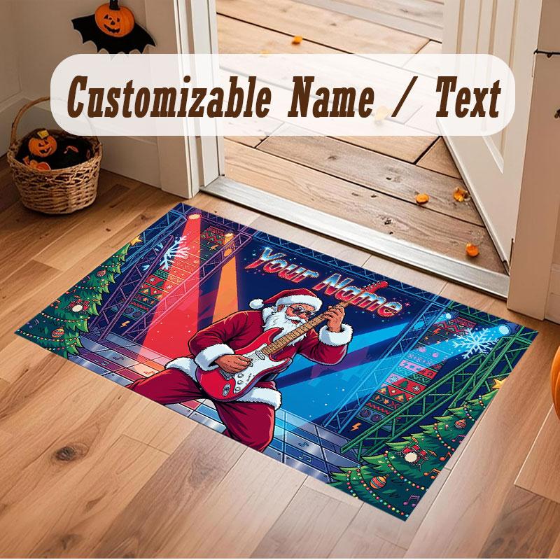 Christmas Winter Theme Crystal Velvet Floor Rug Personalized Custom Name Text Warm Carpet Home Decoration