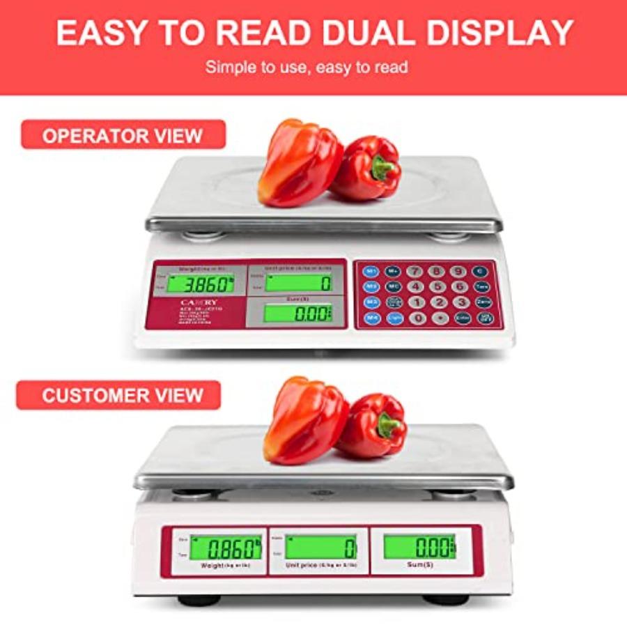 Digital Price Computing Scale 66lb/30kg Commercial Produce Scale with Stainless Steel Platform and Green Backlight LCD Display