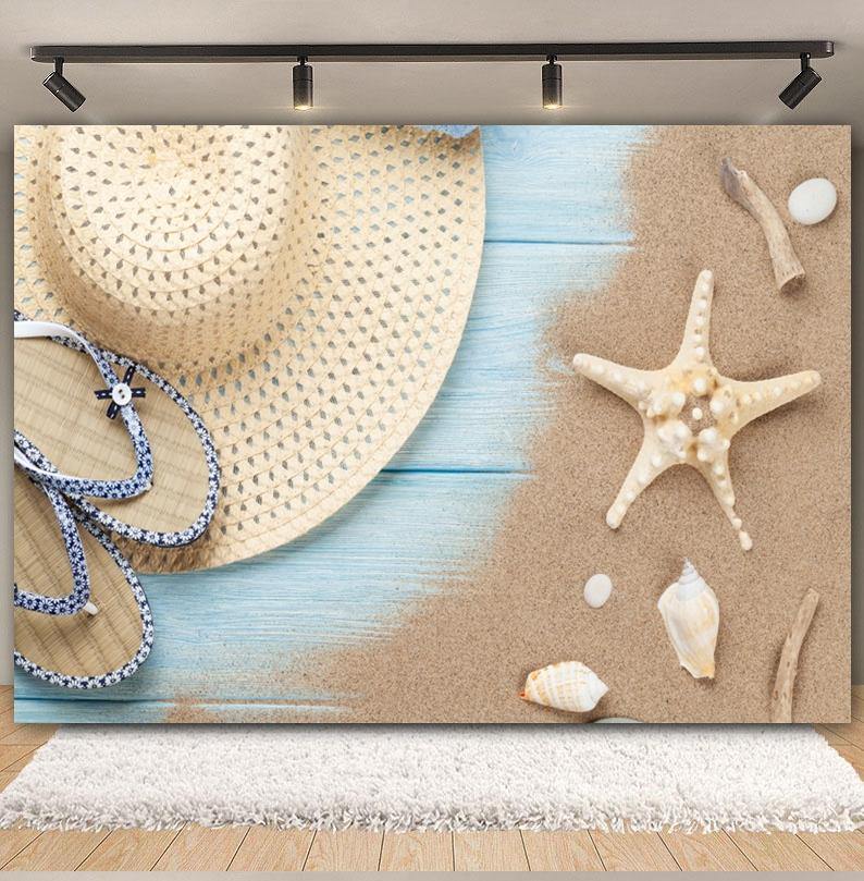 Sommer Strand Sand Hintergrund Fotografie Tropisch Hawaii Meeresufer Seestern Muschel Baby Geburtstag Feiertagsparty Hintergrund Foto Requisiten