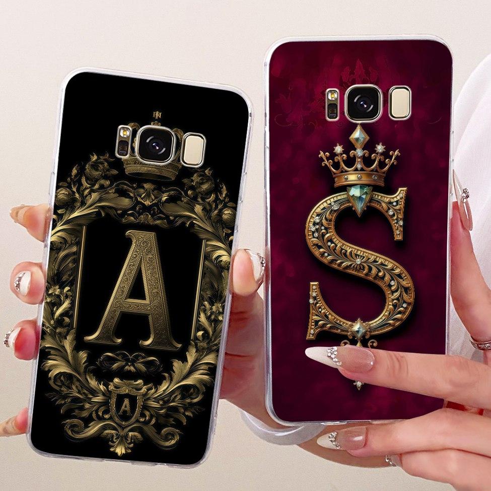 For Samsung S8 Clear Case SM-G950FD Luxury Crown A-Z Letters 2D Flat Pattern Funda For Samsung Galaxy S8 G950F Soft Phone Casing
