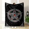 An Ornate Silver Pentagram with Red Gems On a Dark Floral Background. for All Seasons Blanket Lunch Break Throw Gift