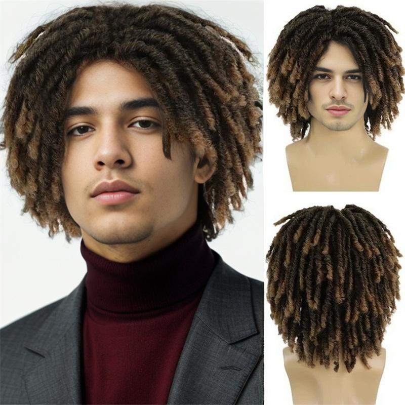 Synthetic Short Afro Twist Hair Braided Half Wig for Black Men Clip In Toupee Hairpieces Dreadlocks Male Wig Rock Party
