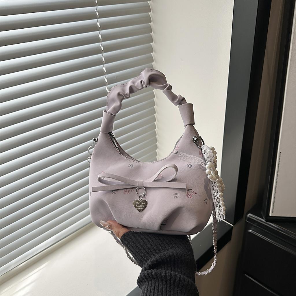 Drukowana Torba Chmurka - Stylowa Torba na Ramię Crossbody z Łańcuszkiem i Kokardką