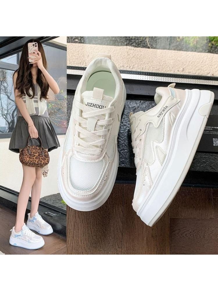 Fashion Thick-soled Casual Shoes 2025 New Summer Mesh White Sneakers Are Breathable, Versatile for Sports and Height-increasing
