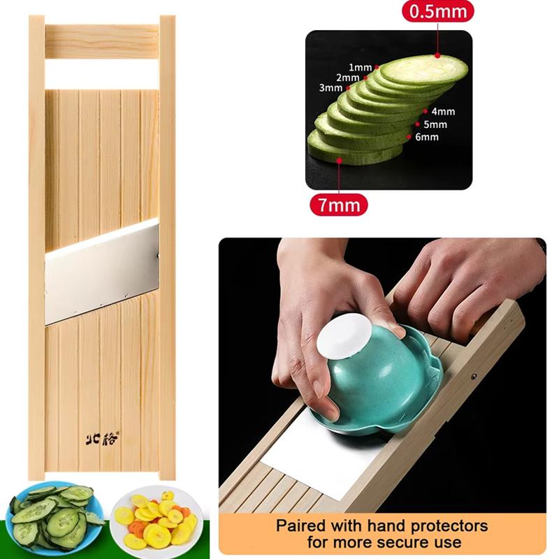 Wooden Vegetables Cutter Potatoes Slicer Adjustable Vegetable Slicer for Tomato and Onion Cabbage Shredder Chip Fruit Chopper