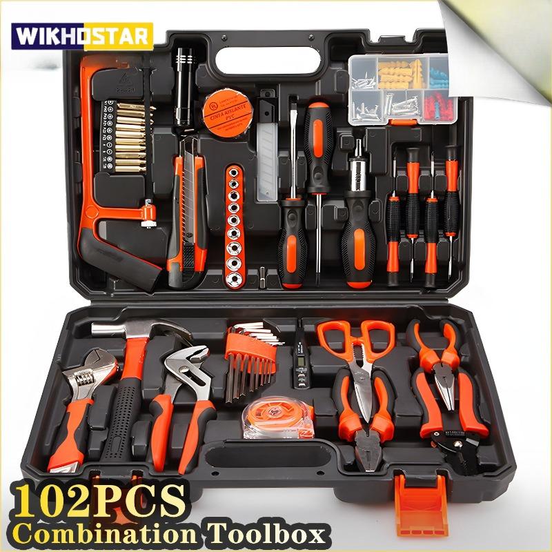 102PCS Household Tool Set Hardware Tool Box Electrician's Hardware Set Car Repairing Tools Woodworking Tools Combination Set