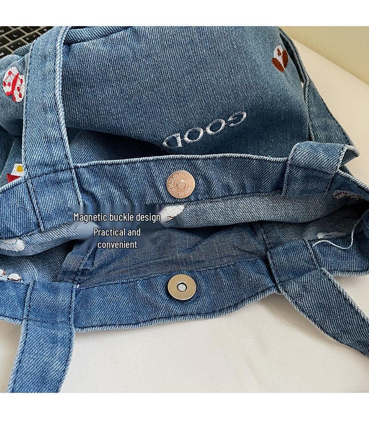 Women's Versatile Denim Tote: Large Capacity Shoulder Bucket Bag