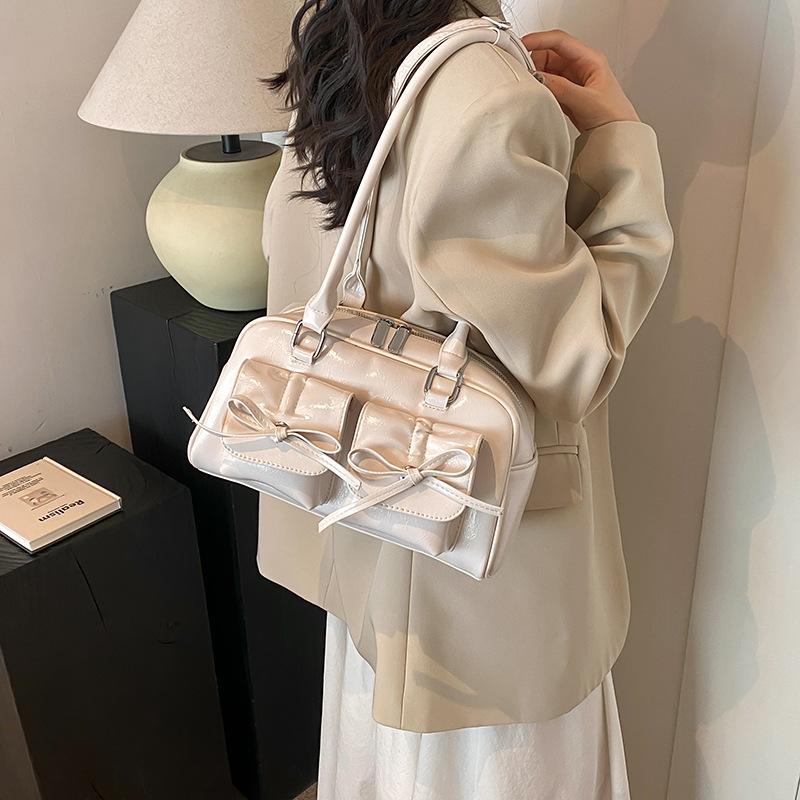 

Bow Spice Girl Underarm Bag Women 2025 New Summer Tote Bag Shoulder Bowling Pillow Bag Commuter Bag белый