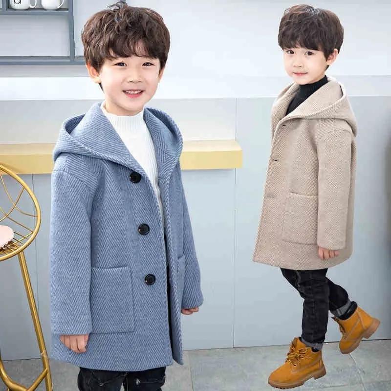 Winter Woolen Jacket For Boy  Korean Version Fashion Thickening Handsome Mid-Length Keep Warm Casual Children's Clothing