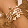5pcs/set Elegant Multi-layer Imitation Pearl Bracelet Starfish Shell Turtle Pendant Bracelet Women's Summer Party Dating Jewelry