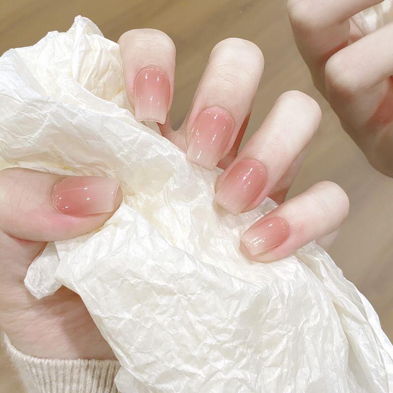 

Wear Nail Milky White Gradient Pure Desire Wind Peach Manicure Ultrashort-16mm L