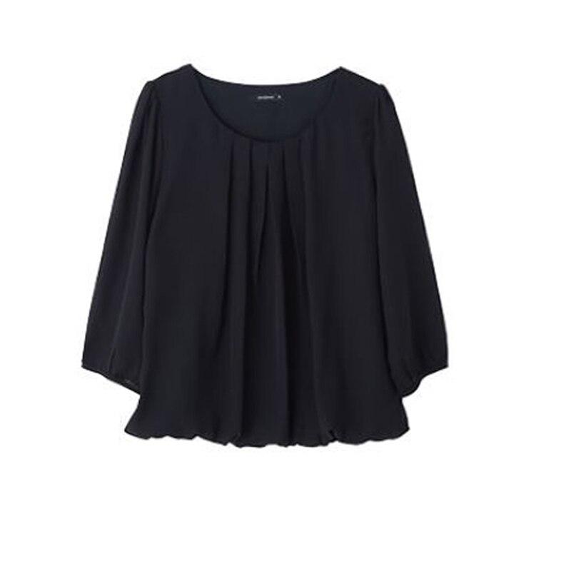 Elegant plissert bluse avslappet ensfarget chiffonskjorte dametopper vår sommer trekvart erme klær Blusa Mujer 25899