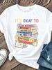 Its Okay Unisextal Health Awareness Tshirt Colorful Books Floral Graphic Short Sleeve Round Neck Tops Unisex Summer Daily Tee