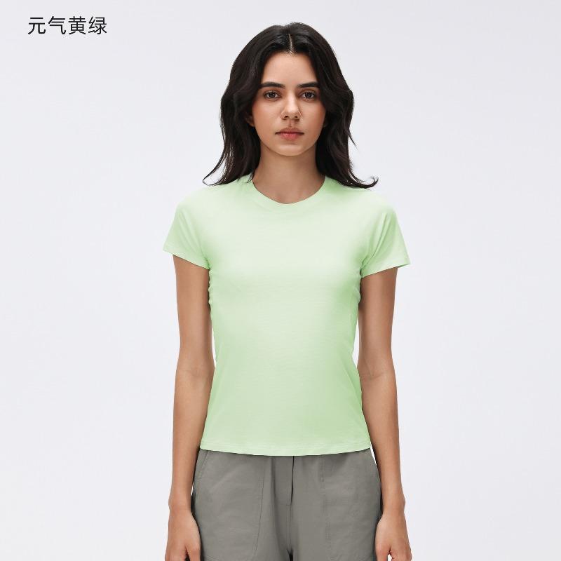 Summer round neck short-sleeved women's sweat-absorbing and breathable sports shirt, slim and thin running fitness yoga clothes