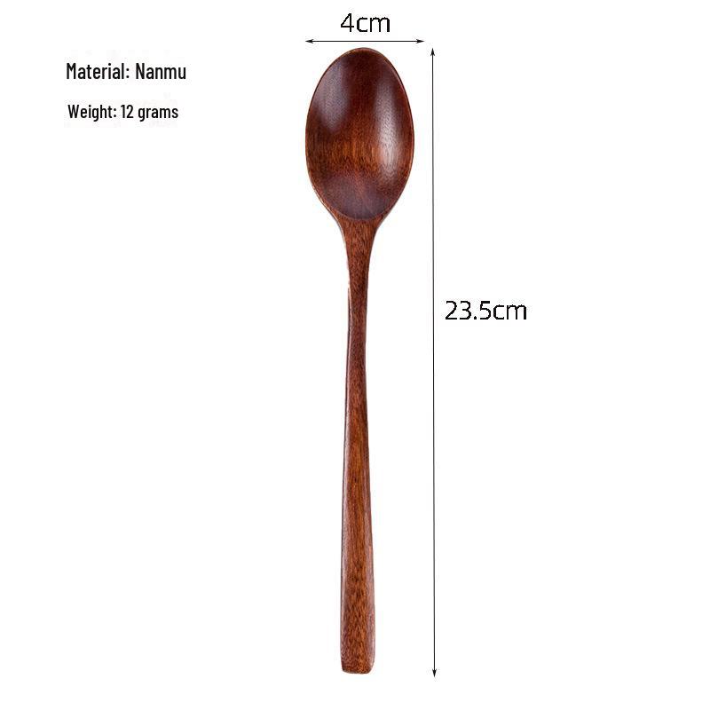 Nanmu Wooden Spoon with Flat Handle - Solid Color, Household Use, Suitable for Soups, Kids' Meals, and Honey.