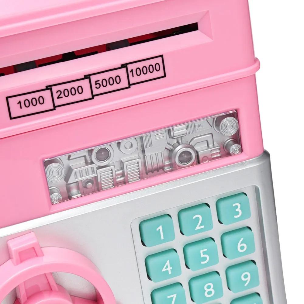 Safe Piggy Bank for Children with a Pin, Large Electronic ATM, Pink Coins