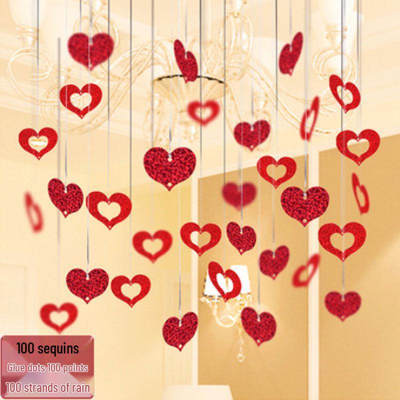 Heart-Shaped Wedding Room Balloon and Tinsel Decoration Set