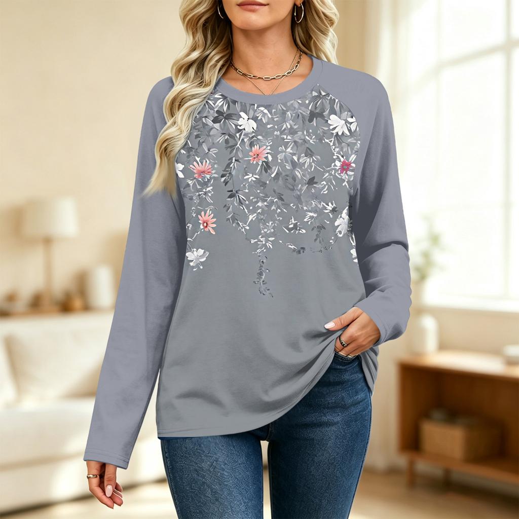 Women's Printed Colorblock Raglan Sleeve Neck Long Sleeve Sweatshirt