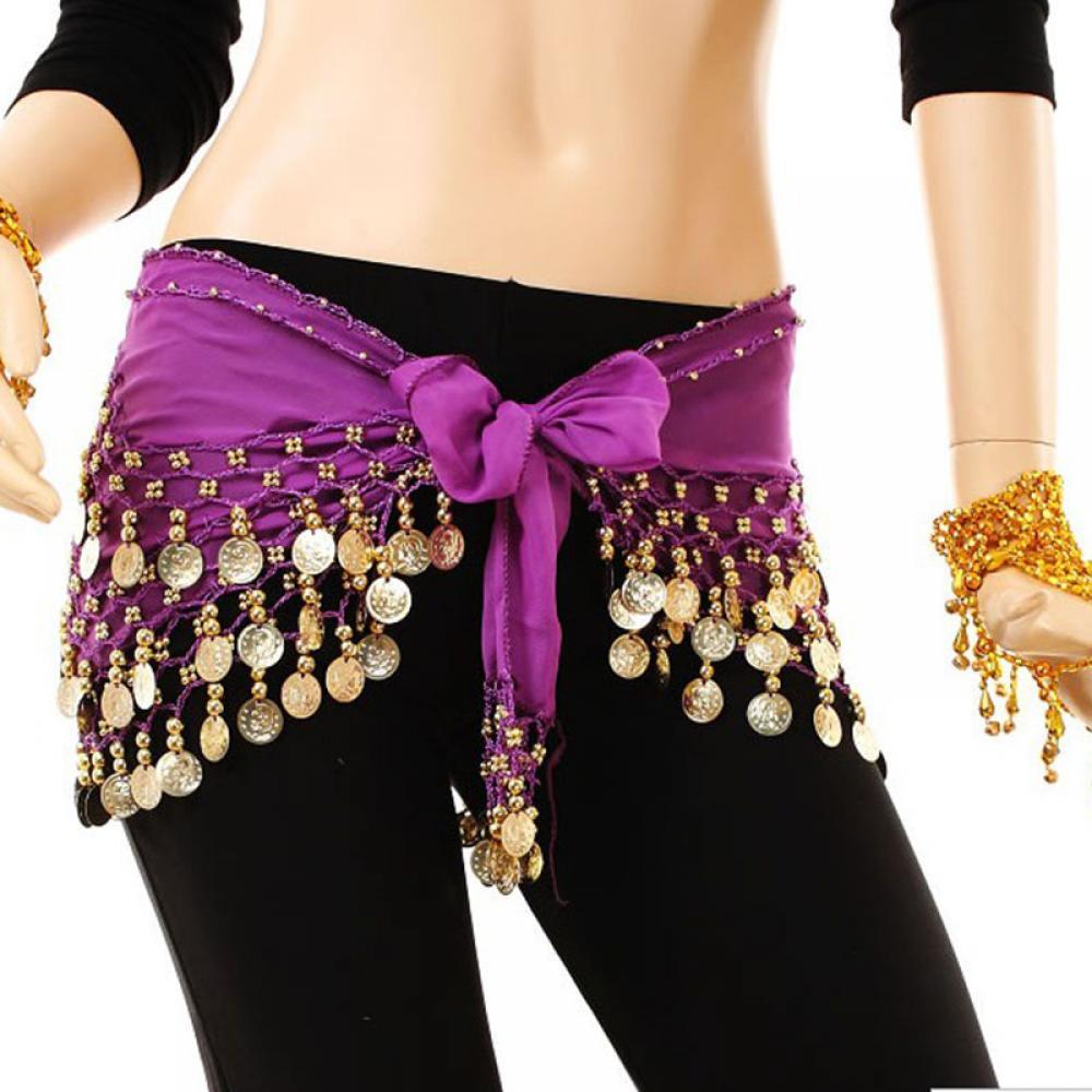Lady Women Belly Dance Hip Scarf Accessories 3 Row Belt Skirt With Gold Bellydance Tone Coins Waist Chain Wrap Adult Dance Wear