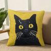 2D Flat- # Black Cat Yellow Linen Throw Pillow Cover Hd Non-Fade Decorative Cushion Case For Home Sofa Bedroom