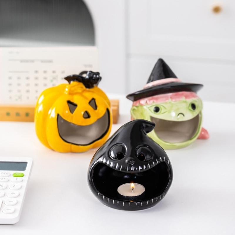 Halloween Candle Holders Tealight Votive Candle Holders with Grimaces,Pumpkin Lanterns Decorative Halloween Centerpieces