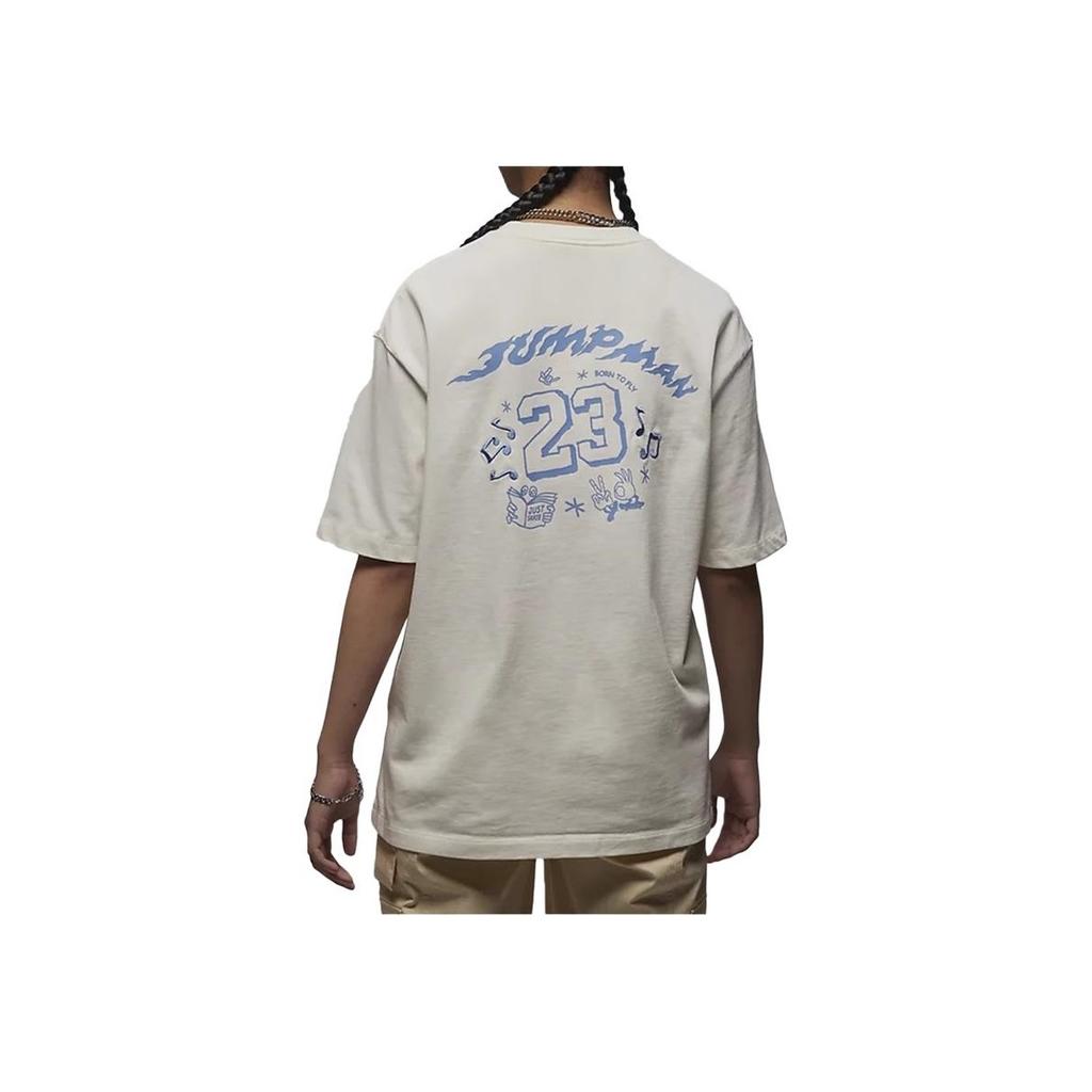 Jordan American Retro Letter Logo And Number Pattern Print Loose Round Neck Short Sleeve Drop Shoulder T-Shirt Women Tops Beige FJ7710-133